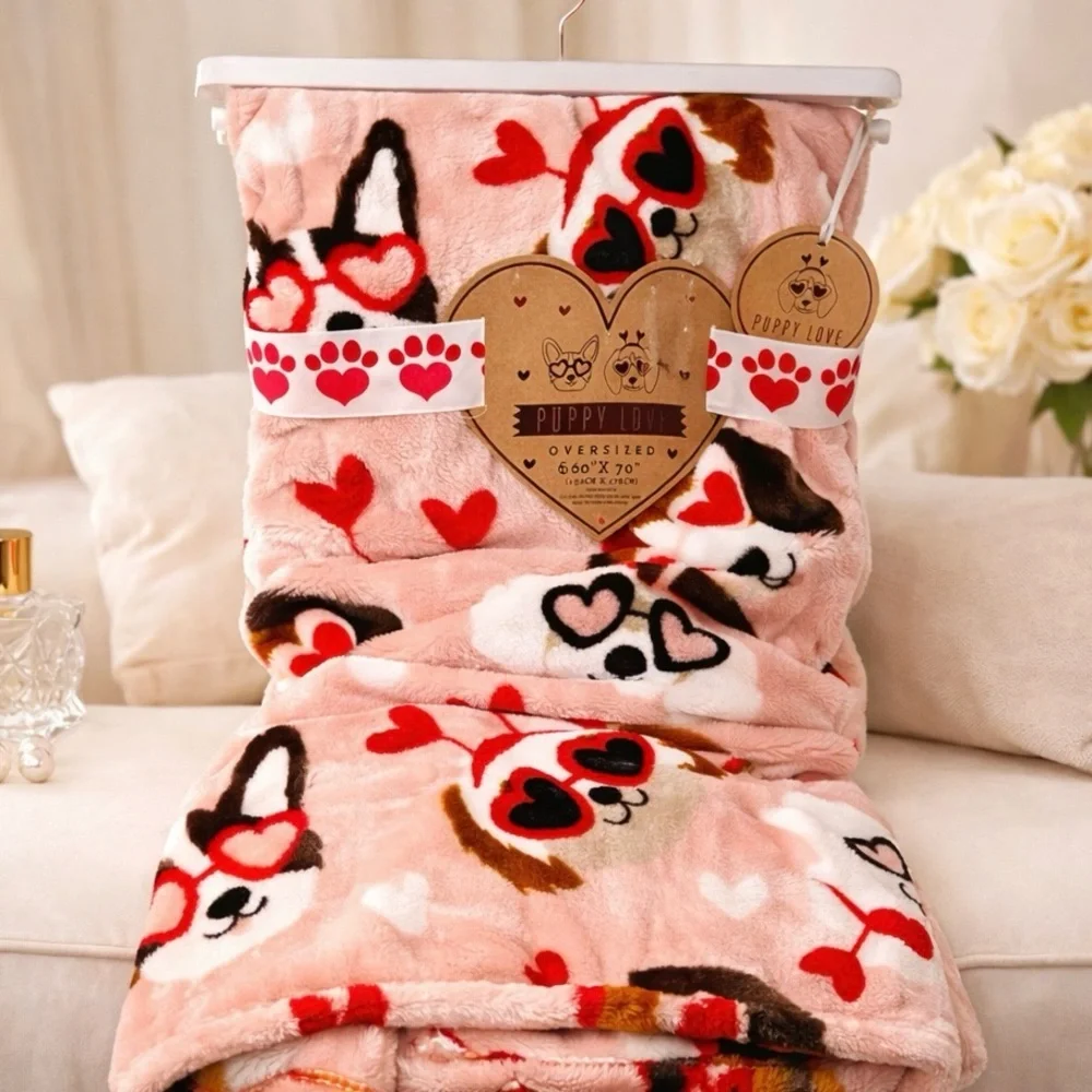 Heart Blanket Cute Dog Print Puppy Love 60” x 70” NWT Cozy Super Soft